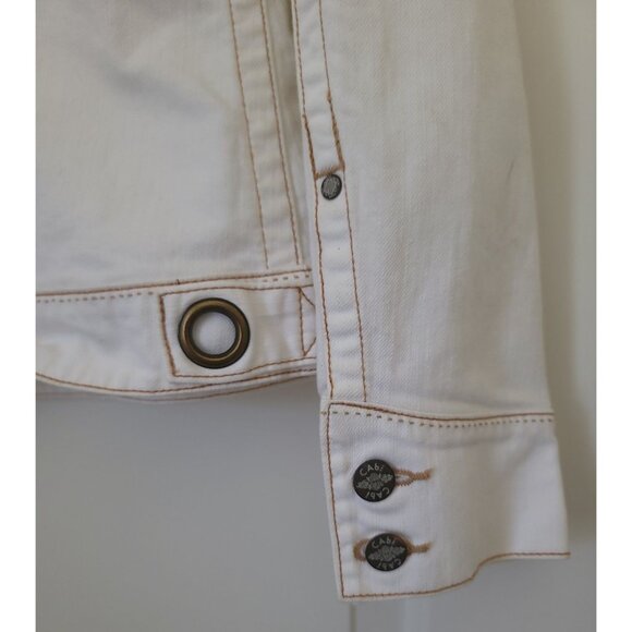 CAbi White Denim Jacket With Button Accents & Zippered Pockets Women's Size M - Picture 6 of 8
